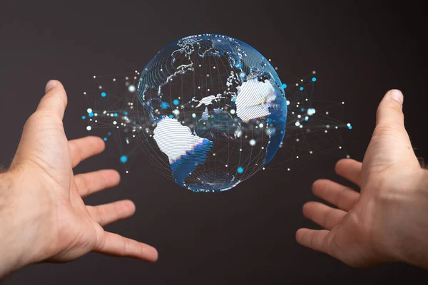 Hand Holding Digital Globe World Map Global Network Concept — 图库照片