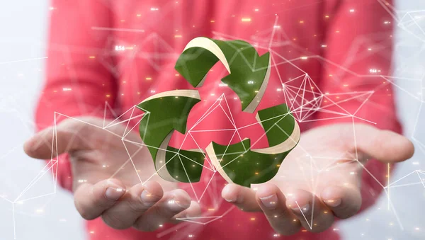 Man Holding Recycling Icon Blurred Background — стоковое фото
