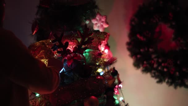 Vacker Ung Kvinna Med Jul Dekorationer Hemma — Stockvideo