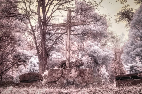 Hıristiyan Haçı Mezarlıkta — Stok fotoğraf