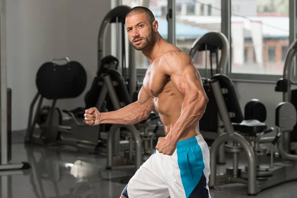 Bellissimo Ragazzo Sportivo Potere Maschile Uomo Muscoloso Palestra Manubrio Flessione — Foto Stock