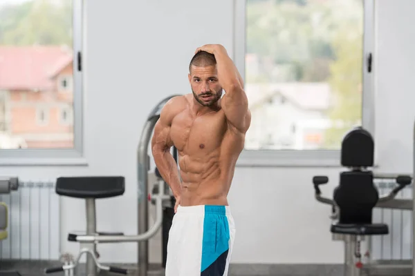 Bellissimo Ragazzo Sportivo Potere Maschile Uomo Muscoloso Palestra Manubrio Flessione — Foto Stock