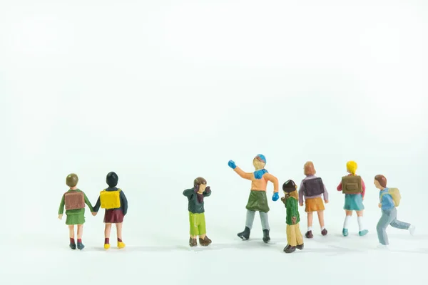 Miniature People Group Children Toy White Background — Stock Photo, Image