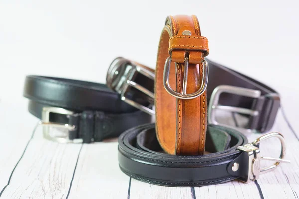 Beltswith Buckles Leather Straps White Background — Stock Photo, Image