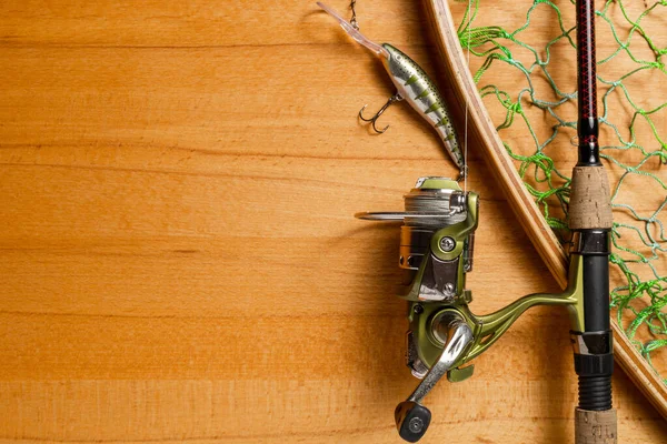 Fishing Tackle Houten Achtergrond — Stockfoto