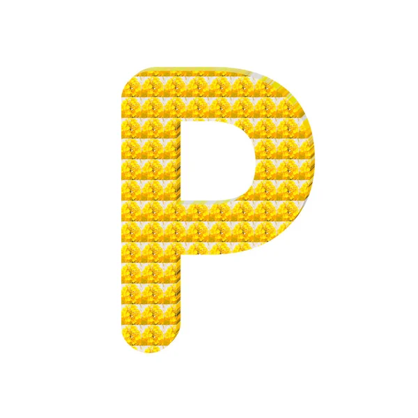 白に単離された黄色の花とP文字のテクスチャ — ストック写真