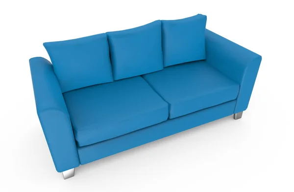 Blaues Sofa Isoliert Auf Weißem Hintergrund Darstellung — Stockfoto