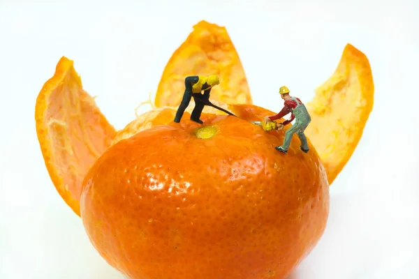 Mandarine Orange Avec Une Feuille Sur Fond Blanc — Photo