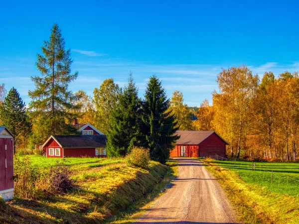 Beau Paysage Automne Avec Une Maison Bois Arrière Plan — Photo