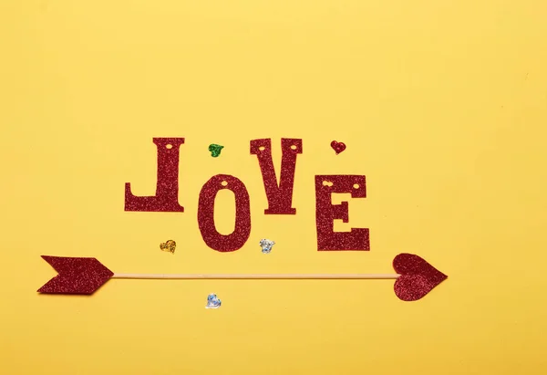 Inscriptie Liefdesbericht Gele Achtergrond — Stockfoto
