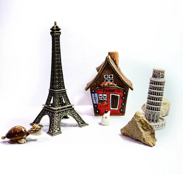 Eiffelova Věž Hračkou Bílém Pozadí — Stock fotografie