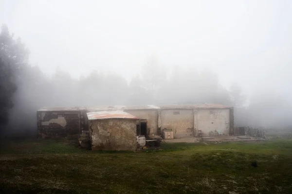 Una Fábrica Grande Abandonada Niebla — Foto de Stock