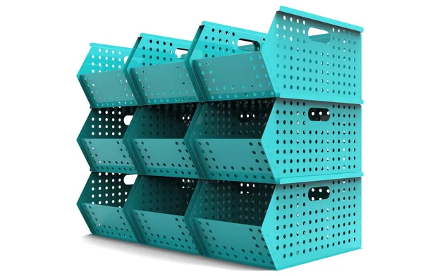 Renderização Uma Caixa Cubo Azul Com Fundo Branco — Fotografia de Stock