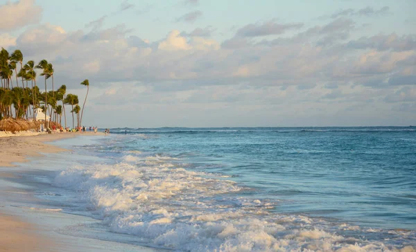 Piękna Tropikalna Plaża Palmami Morzem — Zdjęcie stockowe