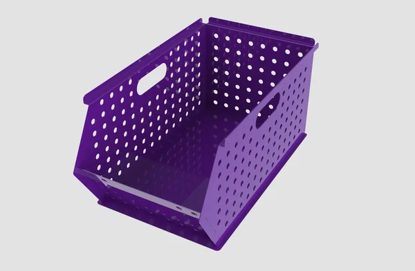白色背景的紫色塑料购物篮 — 图库照片