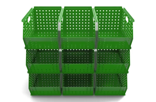 Zielone Plastikowe Pudełka Izolowane Białym Tle — Zdjęcie stockowe