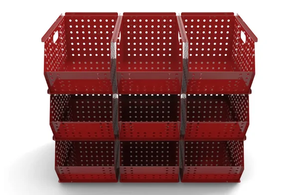 白い背景に隔離された赤いショッピングカートの3Dレンダリング — ストック写真