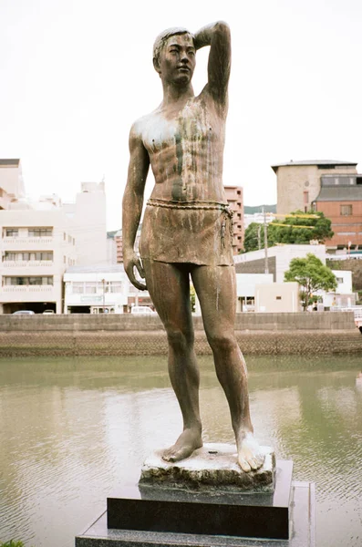 Posąg Człowieka Mieście Barcelona — Zdjęcie stockowe