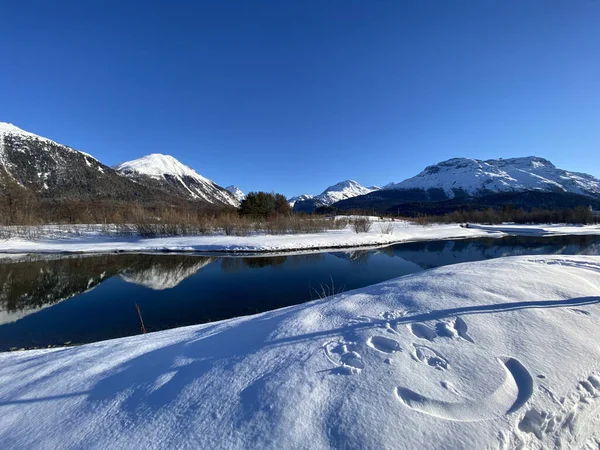 Vackert Landskap Med Snö Och Berg — Stockfoto