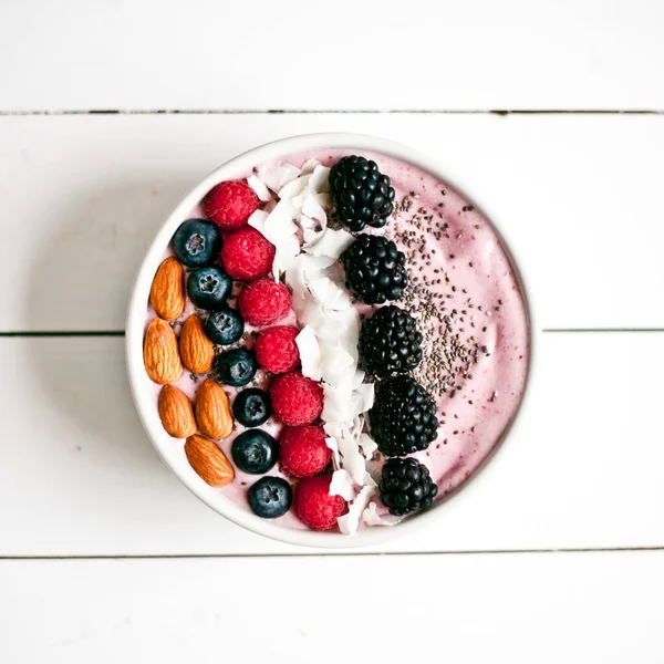 Gesundes Frühstück Blaubeer Smoothie Mit Beeren Und Früchten Ansicht Von — Stockfoto