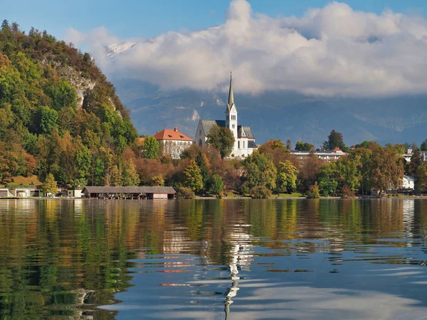 Красивий Осінній Пейзаж Озером Розмитий Словенія — стокове фото