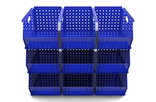 Caixas Plástico Azul Isolado Fundo Branco — Fotografia de Stock
