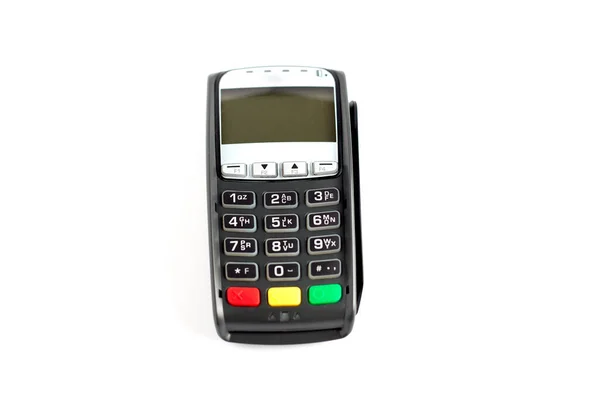 Mobilní Platební Terminál Kreditní Kartou Pozice Izolované Bílém Pozadí — Stock fotografie