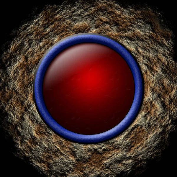 Botão Redondo Vermelho Preto Fundo Escuro — Fotografia de Stock