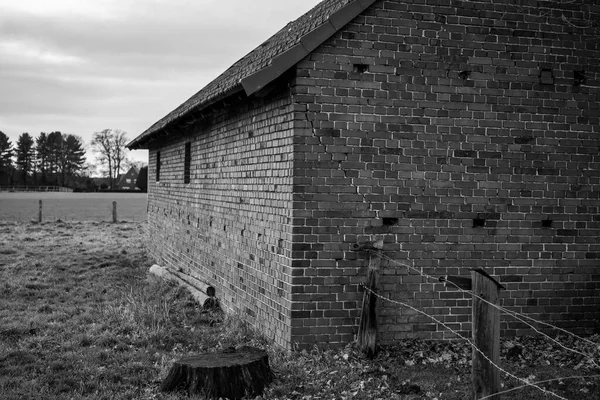 Ett Gråskalefotografi Gammal Lada — Stockfoto