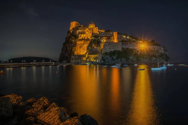 Ночной Вид Море Замок — стоковое фото
