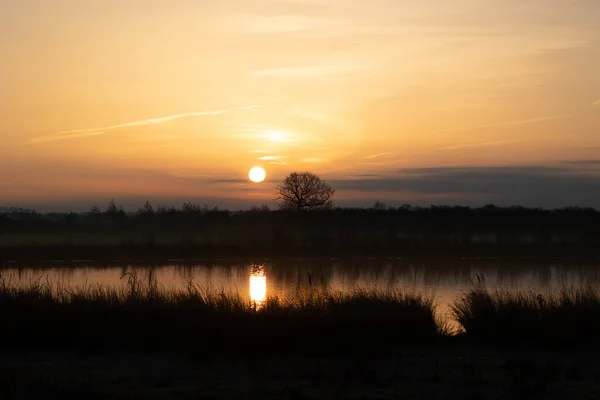 Magnifique Coucher Soleil Sur Lac — Photo