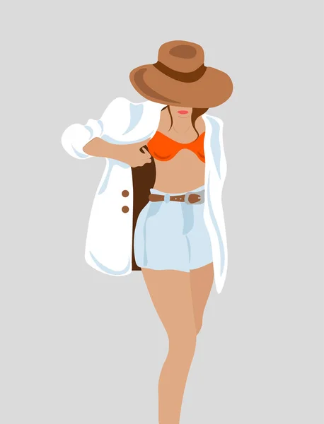 Ilustração Vetorial Uma Menina Chapéu Boné Cowboy — Fotografia de Stock