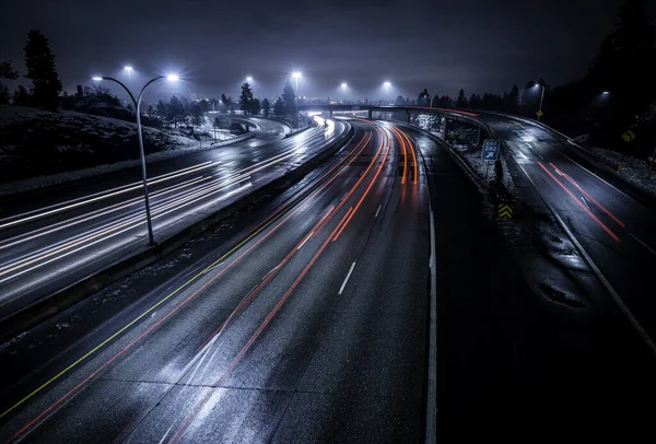 Vista Nocturna Ciudad Las Luces Carretera — Foto de Stock