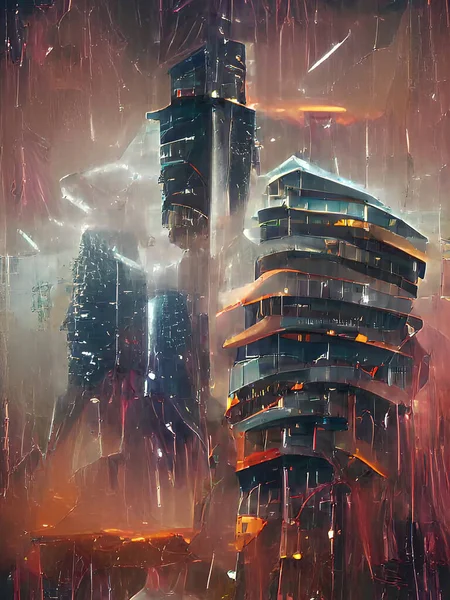 Ilustración Del Rascacielos Futurista Las Nubes — Foto de Stock