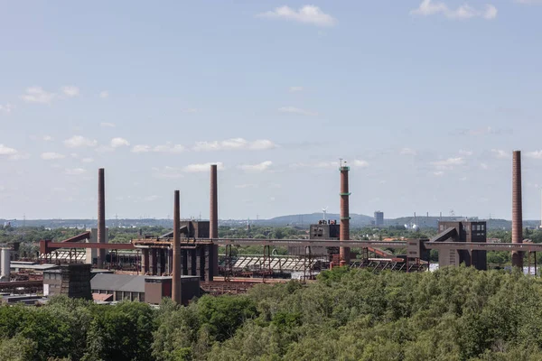 Industrial Factory Plant Sky Smoke Clouds Power Destruction Construction — 图库照片