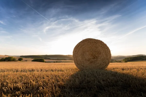 Stro Balen Een Veld Avond — Stockfoto