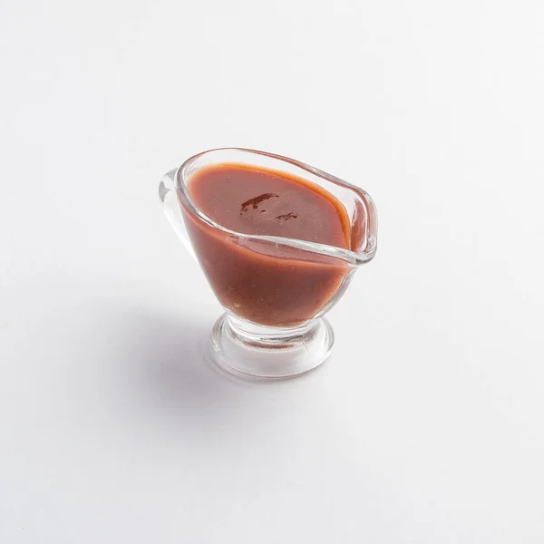 Sauce Tomate Dans Bol Verre Sur Fond Blanc — Photo