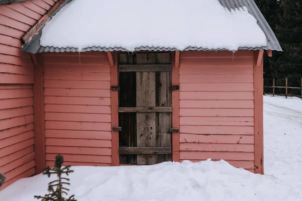 Casa Madera Nieve — Foto de Stock