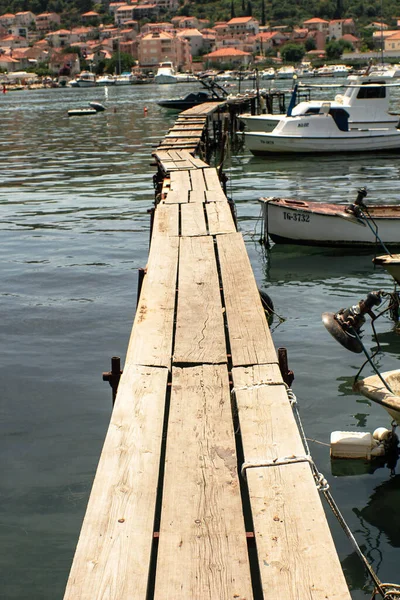 Vecchio Molo Legno Nella Città Kotor Montenegro — Foto Stock