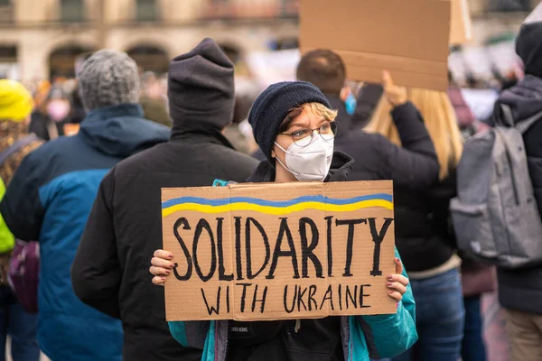 Fevereiro 2022 Fique Com Ucrânia Protesto Contra Guerra Ucrânia Vladimir — Fotografia de Stock