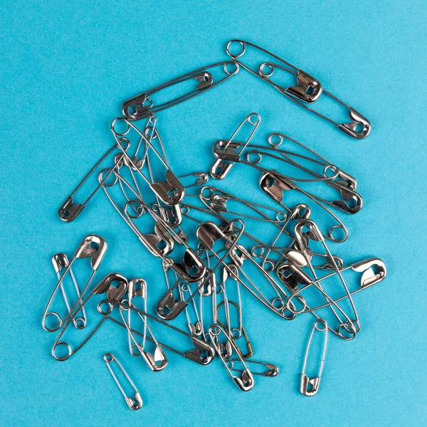 Set Various Metal Clips Blue Background — Stock Photo, Image