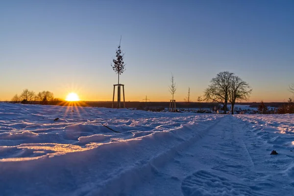 Bellissimo Tramonto Nella Neve — Foto Stock