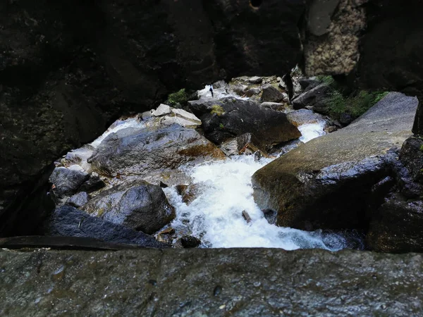 Eau Coule Dans Forêt Rivière Ruisseau — Photo