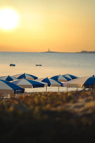 Deniz Kenarında Şemsiyeleri Sandalyeleri Olan Güzel Bir Sahil — Stok fotoğraf