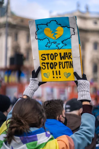 Februari 2022 Blijf Bij Oekraïne Protest Tegen Oorlog Oekraïne Russische — Stockfoto