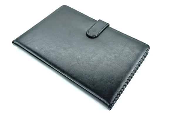 Cuaderno Cuero Negro Aislado Sobre Fondo Blanco — Foto de Stock