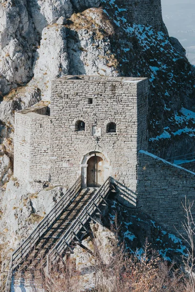 Oude Stenen Muur Bergen Natuur Achtergrond — Stockfoto