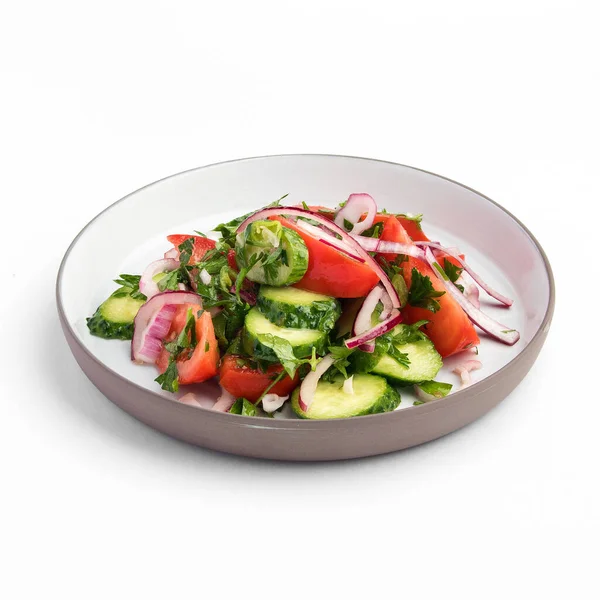 Salade Met Verse Groenten Kaas Witte Achtergrond — Stockfoto