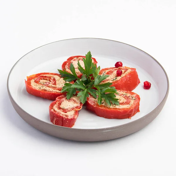 Fresh Red Tomato Basil White Background — Stock Photo, Image