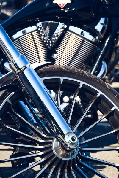 Närbild Svart Motorcykel Detaljer — Stockfoto